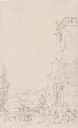 Südportal und Turm einer unbekannten Kirche